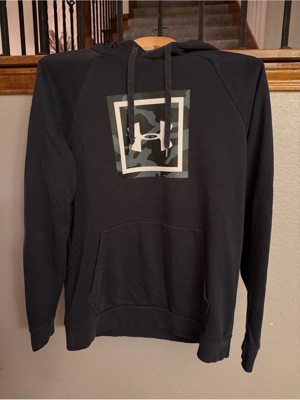 Under Armour Black Pullover Hoodie with Camo Square Logo